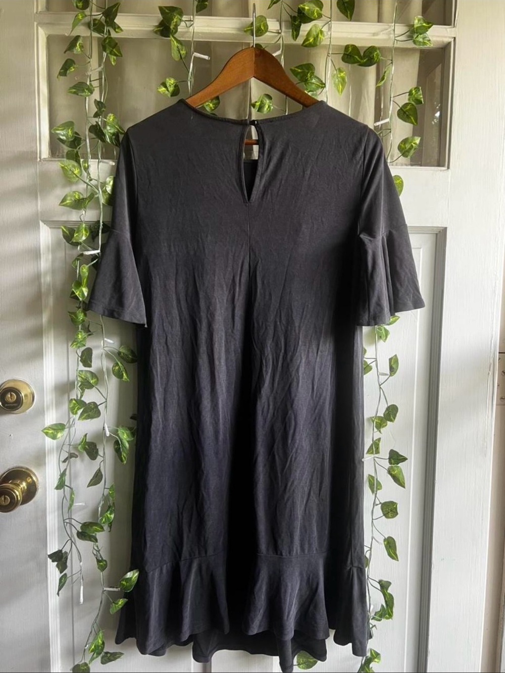 Anthropologie Black Ruffle-Hem Short Sleeve Dress - Picture 4 of 4